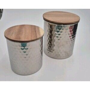 Uncommon James Hammered Silver Nested Canisters Set 2 New in Box